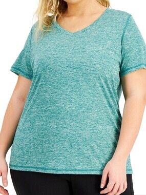 Real Essentials Teal V-Neck Activewear Tee Size 2X